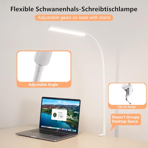 LED Desk Lamp for Office Home, Adjustable Flexible Eye-Caring Desk Light with,5 Modes 10 Brightness Adjustment, USB Adapter Desk Lamp with Clamp-LK-W - style: Classic White
