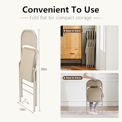 DUMOS Padded Folding Chairs 2 Pack, Outdoor Foldable Chairs - color: Kahki, size: 2 Pack