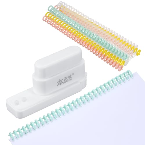 PATIKIL 5 Hole Paper Puncher, Hole Punch Binding Machine Spiral Coil Binder with 10Pcs 30 Ring Loose Leaf Binder Spines 5 Sheets Capacity for DIY Planner Scrapbook Office, White - color: White