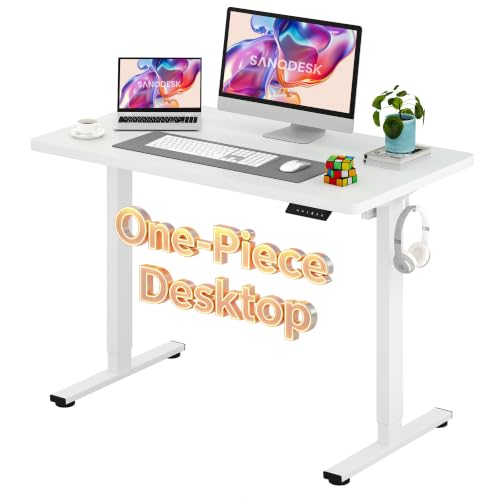 SANODESK One-Piece Electric Height Adjustable Standing Desk 48''x 24'' - color: White Frame+white Top, size: 48x24"