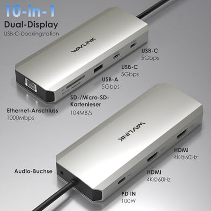 WAVLINK Laptop Docking Station, WAVLINK Docking Station Dual HDMI