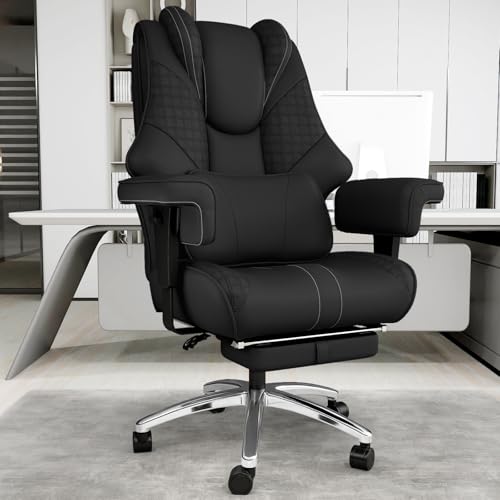 Big and Tall Office Chair with Foot Rest, High Back Computer Desk Chair - color: Black