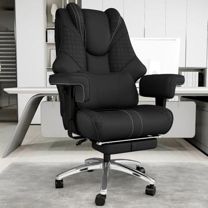 Big and Tall Office Chair with Foot Rest, High Back Computer Desk Chair - color: Black
