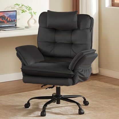 Bestier Criss Cross Chair with Flip-Up Armrests and Headrest, Black Velvet | 135° Reclining Executive Chair with Side Pockets and Wheels, Big and Tall Computer Desk Chair for Home Office - color: Black Velvet, size: High Back