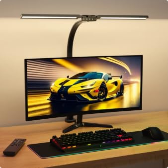 SIBRILLE Upgraded Desk Lamp for Home Office - Dimmable Computer Desk Light with Remote, Modern Architect Task Lamp with Color Changing, Flexible Desktop Lamp with Gooseneck for Monitor, Double Head - color: Matte Black RGB 22W
