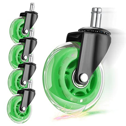 Hivexagon Office Chair Caster Wheels Replacement Set of 5, Heavy Duty Universal Quiet Rolling Casters 3 inch Fit Standard Office Chair for Hardwood Floors, Tiles and Carpet (Green) - style: U-HG629C