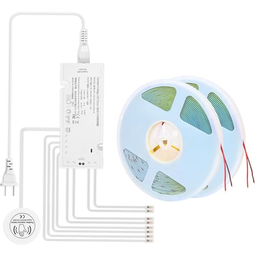 Under Cabinet Led Light Strip kit,2 Roll x 16.4ft Cuttable 3000K COB,Diffused Power with 8 JST & 2 Hardwired Outlets,Touch Sensor for Curio Cabinet,Book Shelf,Wardore,Wine Rack Panel - color: 3000K Warm, size: 2Roll/2*16.4FT