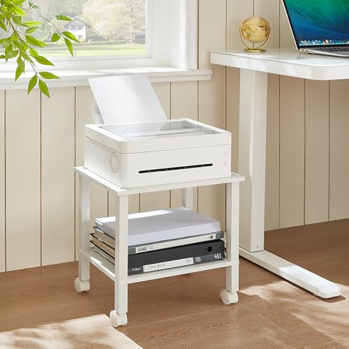 YUFAM 2 Tier Under Desk Printer Stand with Storage, White - color: White, size: 11.8"D×15.7"W×15.3"H