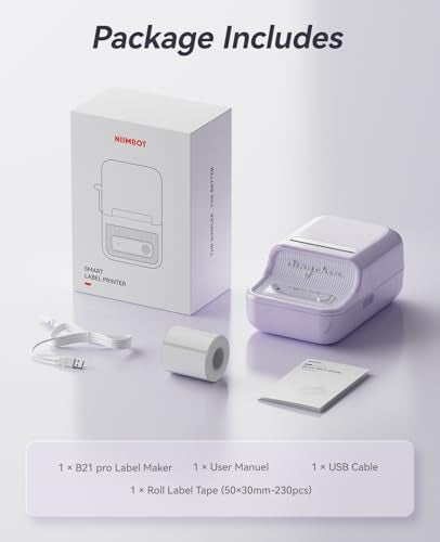 NIIMBOT B21 Pro Label Maker, 300DPI Support Red-Black Printing, Purple | Thermal Label Printer for Home Organization, Craft, Photo Print, Study Graphics, Scrapbook, Come with 1 Roll 50*30mm Tapes - color: Purple
