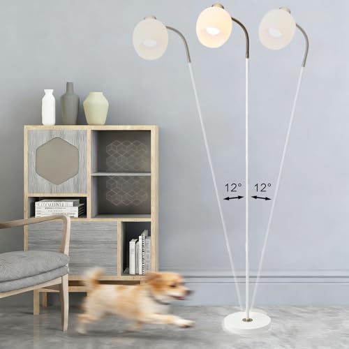 Adjustable Reading Floor Lamp,360°Rotatable Shade,3CCT LED Bulb Include,White Gooseneck - color: White Glass Shade