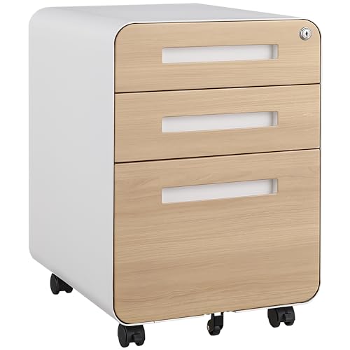 GarveeHome 3 Drawer Mobile File Cabinet with Lock, Under Desk Metal Filing Cabinet for Home Office, Under Desk Storage with 5 Wheels for A4/Letter/Legal Size, Fully Assembled - color: Wood Grain