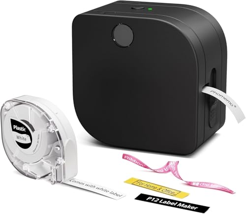 Phomemo Label Maker Machine with Tape, Bluetooth Small Ribbon Label Makers | Multiple Templates Thermal Transfer Ribbon Printer Machine for Classroom, Teacher, Home, Kitchen, School, Gift Wrap, Black - color: Black, size: 1 Printer+1 Label Tape