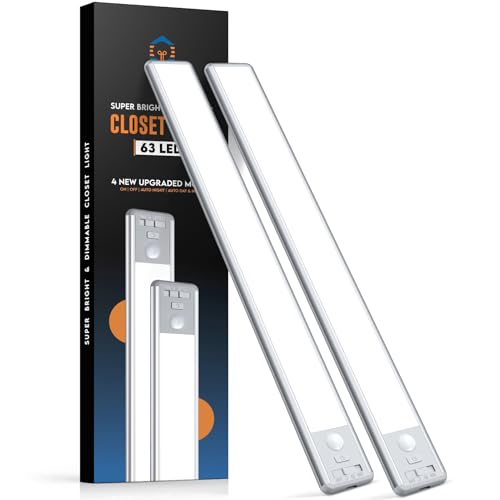 BLS 14.8inch Under Cabinet Lighting, LED Closet Lights, Motion Sensor Light Indoor, Battery Operated USB C Rechargeable, Dimmable Magnetic Night Light for Kitchen, 4 Sensor Mode, Cool White (2 Pack) - color: Cool White, size: 14.8 inch