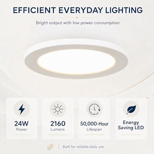 KSANA 12 Inch LED Flush Mount Ceiling Light, 5 CCT Selectable Ultra-Slim Round Flat Panel Light, Triac Dimmable 5%-100%, 24W 2160LM Ceiling Light Fixture for Kitchen, Bedroom, Hallway, Office - size: 12 Inch