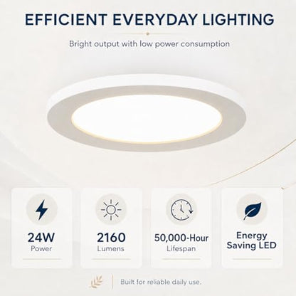 KSANA 12 Inch LED Flush Mount Ceiling Light, 5 CCT Selectable Ultra-Slim Round Flat Panel Light, Triac Dimmable 5%-100%, 24W 2160LM Ceiling Light Fixture for Kitchen, Bedroom, Hallway, Office - size: 12 Inch