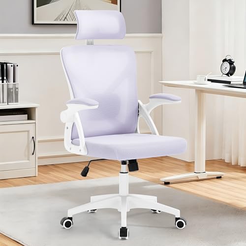 400 Lbs Mesh Ergonomic Office Chair, High Back with Lumbar & Headrest for Home Office - color: Lavender
