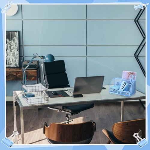 11 In 1 Blue Desk Organizer And Accessories, Light Blue Office Supplies Include Stapler, Tape Dispenser, Pen Holder, Staple Remover, Clips, Ruler, Scissors, Tapes, Tabs - color: Blue