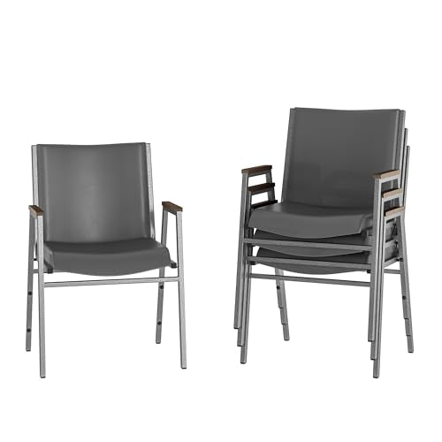 Flash Furniture Hercules Vinyl Stack Chair with Arms, Gray, 4-Pack - color: Gray Vinyl, size: Set of 4