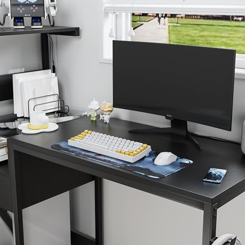 Computer Desk with Power Outlet and USB Charging Station, Space-Saving Study Writing Table with Storage Shelves, PC Laptop Workstation for Home Office Bedroom (Black) - color: Black