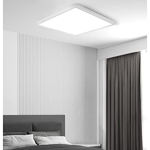 LED Flush Mount Ceiling Light Fixture, 5000K Daylight White, 12inch 24W, 3200LM, Slim Flat Panel Lighting Fixture, Square Modern Ceiling Lamp for Bedroom, Kitchen, Living Room, Closet, Stairwell - color: Daylight White, size: Square-White