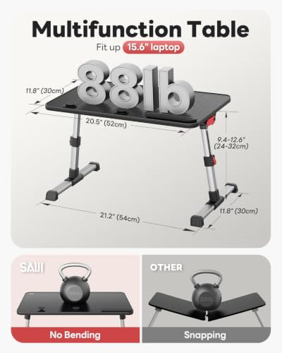 Laptop Desk Table, SAIJI Adjustable Laptop Stand, Portable Lap Desks - color: Black, size: 20.5*11.8 inches