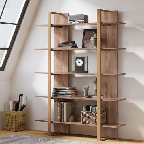 Tribesigns 5-Tier 47 Inches Wide Book Shelf Bookcase, Boho Open Bookshelves Etagere Display Office Shelving Unit, for Living Room, Office & Bedroom, Metal & Wood, Retro Brown (1)