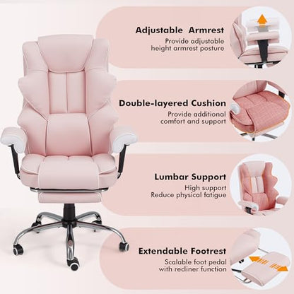HOMREST Heated Massage Executive Office Chair with Foot Rest, Pink - color: Pink