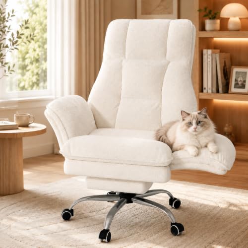 Big and Tall Office Chair with Footrest & Flip Armrests - color: White