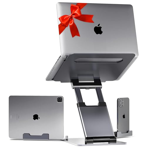 Lifelong 20" Tall Adjustable Laptop Stand with Phone & Tablet Holder - color: 1. Grey, size: 2. Up to 17" Laptop + 8" Phone