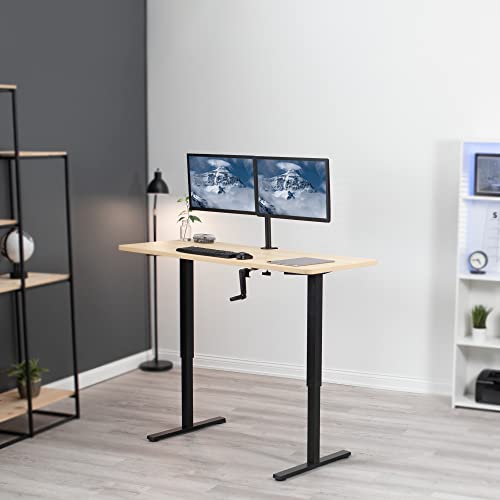 VIVO Manual Height Adjustable 60 x 24 inch Stand Up Desk, Light Wood Solid One-Piece Table Top, Black Frame, Standing Workstation with Foldable Handle, DESK-KIT-MB6C | Manual, Holds 110 lbs, Sit Stand, Height Adjustable, Solid One-Piece Table Top, Home Of