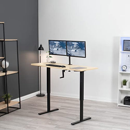 VIVO Manual Height Adjustable 60 x 24 inch Stand Up Desk, Light Wood Solid One-Piece Table Top, Black Frame, Standing Workstation with Foldable Handle, DESK-KIT-MB6C | Manual, Holds 110 lbs, Sit Stand, Height Adjustable, Solid One-Piece Table Top, Home Of