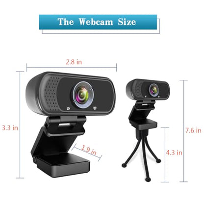 1080P Webcam with Mic Privacy Cover Tripod Stand 110 FOV PC | 1080P webcam with built-in microphone, privacy cover, tripod stand, 110 degree wide angle, USB plug and play for PC laptop - color: BLACK
