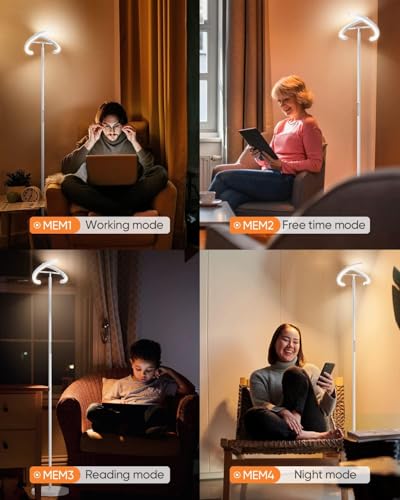 White Floor Lamp, Modern Stepless Dimmable Standing Lamp 3000-6000K, 20W LED Rotatable Reading Tall Lamp, Touch & Remote Control Uplighter Floor Lamps for Living Room Bedroom Office - color: White
