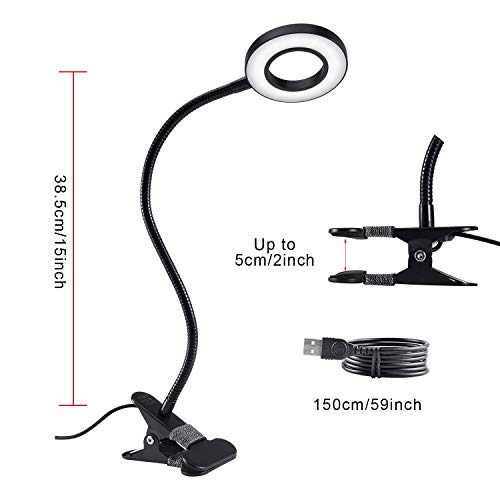 Clip Light Reading Lights 48 LED Clamp-on Desk Lamp with 3 Color Modes and 10 Brightness Dimmable, 360 ° Flexible Gooseneck Book Clamp Light for Video Conference Lighting Headboard