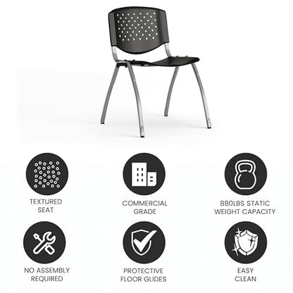 EMMA + OLIVER Home and Office Black Plastic Stack Chair with Perforated | Powder Coated, 880 LBS. Weight Capacity - color: Black