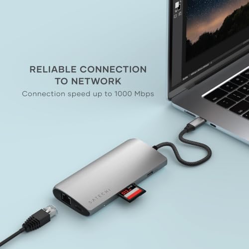 Satechi 8-in-1 USB-C Hub V3, 8K HDMI, 100W Charging, Ethernet, Space Gray - color: Space Gray, size: V3
