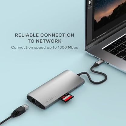 Satechi 8-in-1 USB-C Hub V3, 8K HDMI, 100W Charging, Ethernet, Space Gray - color: Space Gray, size: V3