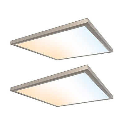 UltraLux 2x2 Surface Mount LED Panel TRIAC Dimmable 3CCT Brushed Nickel 2Pk | 3000 lumens, 120-degree beam, CRI>80, aluminum build, damp-rated, fits junction boxes, over 50,000 hours, 5-year warranty - color: Brushed Nickel, size: 2X2 (2 Pack)