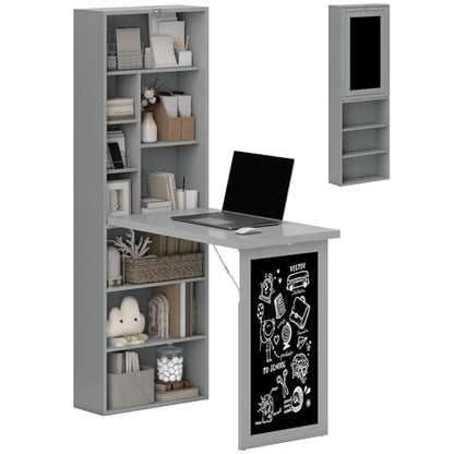 HOMCOM Foldable Desk Wall Mounted Convertible Table for Small Spaces, Gray - color: Charcoal Gray