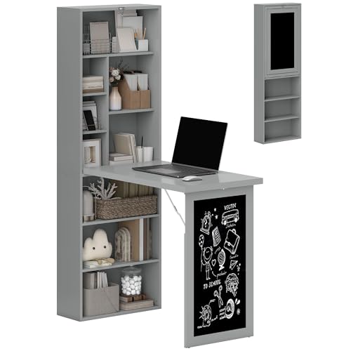 HOMCOM Foldable Desk Wall Mounted Convertible Table for Small Spaces, Gray - color: Charcoal Gray