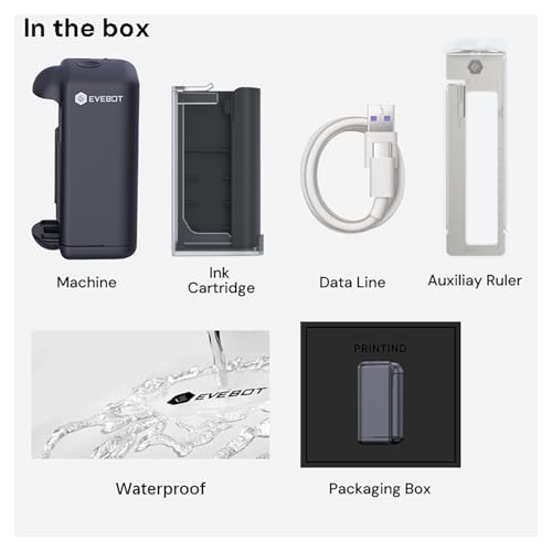 EVEBOT Handheld Inkjet Printer for Any Surface 1.02 Inch Nozzle Portable Bluetooth Wireless Smart Label Printer for QR Code Barcode Production Date Time Logo Batch Number - Black 1PCS