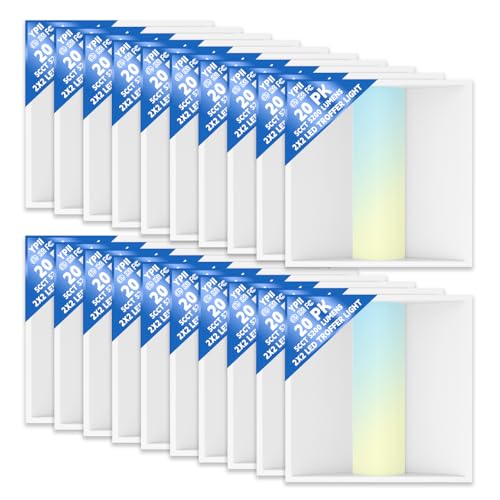 20Pack 2x2 FT LED Center Basket Troffer Light, 5CCT Color Tunable 3000/3500/4000/5000/6500K, Watt Adjustable 40W/35/30/25/20W, 0-10V Dimmable Drop Ceiling Lights, 120-277V-ETL Qualified - size: 2X2 20Pack