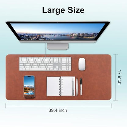 Leather Desk Pad Protector, Office Desk Mat, Large Laptop Mouse Pad, PU Non-Slip Desk Blotter, Waterproof Writing Pad, Computer Keyboard Mat for Desktop 39.4 x 17 inch (Brown)