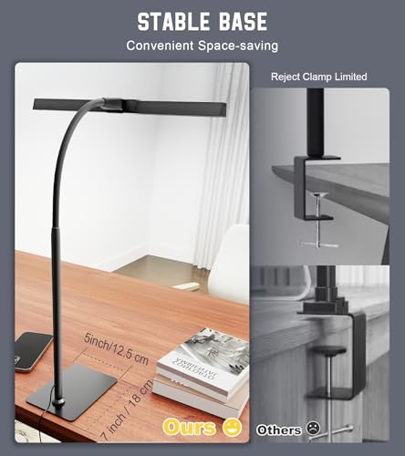 LED Desk Lamp for Home Office with Base, Eye-Caring Desk Light 12W, Black - color: Black