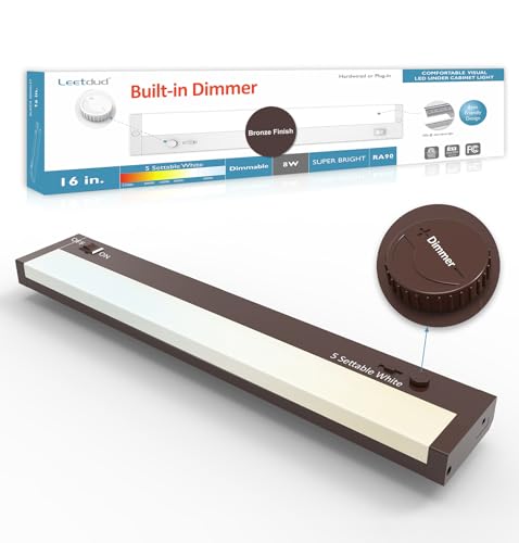Under Cabinet Lights Plug in or Hardwired Built-in Dimmer, 16 Inch 8W, 5CCT 2700K-5000K, Linkable Undercounter Lighting for Kitchen, ETL Dimmable LED Undercabient Light Fixture, Bronze - color: Bronze, size: 16 inch
