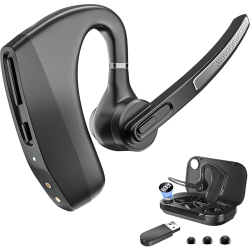 Herloreen Bluetooth Headset with Mic, Wireless Earpiece with USB Dongle - style: Headset + Charge Case + USB Dongle-BHK30