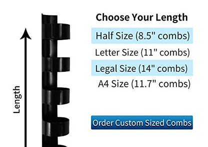Rayson CR-10-100-M Plastic Binding Combs 3/8in. 21-Ring, 55-Sheet Capacity, Colorful Comb Binding Spines, Max. Binding A4 Size Paper (8.3"×11.7"), Box of 100 - size: 3/8", style: A4 - Available in 7 Vibrant Colors