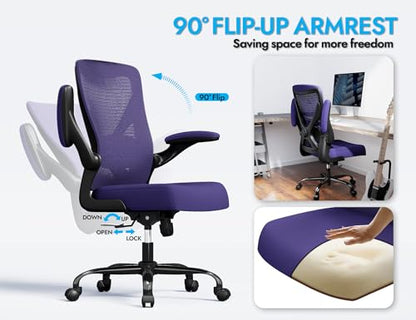 Ergalithic Office Chair: Mesh Ergonomic Desk Chair with 3D Lumbar & Swivel - color: Purple, size: Pack of 1