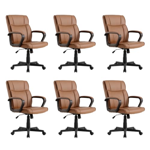 Office Desk Chair Set of 6 Conference Room Chairs Modern Ergonomic Executive Swivel Chair Adjustable Height PU Leather Home Desk Chair with Armrests Comfy Computer Task Chairs with Wheels - color: Brown, size: Set of 6
