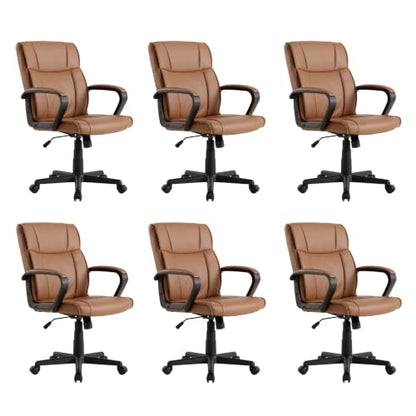 Office Desk Chair Set of 6 Conference Room Chairs Modern Ergonomic Executive Swivel Chair Adjustable Height PU Leather Home Desk Chair with Armrests Comfy Computer Task Chairs with Wheels - color: Brown, size: Set of 6